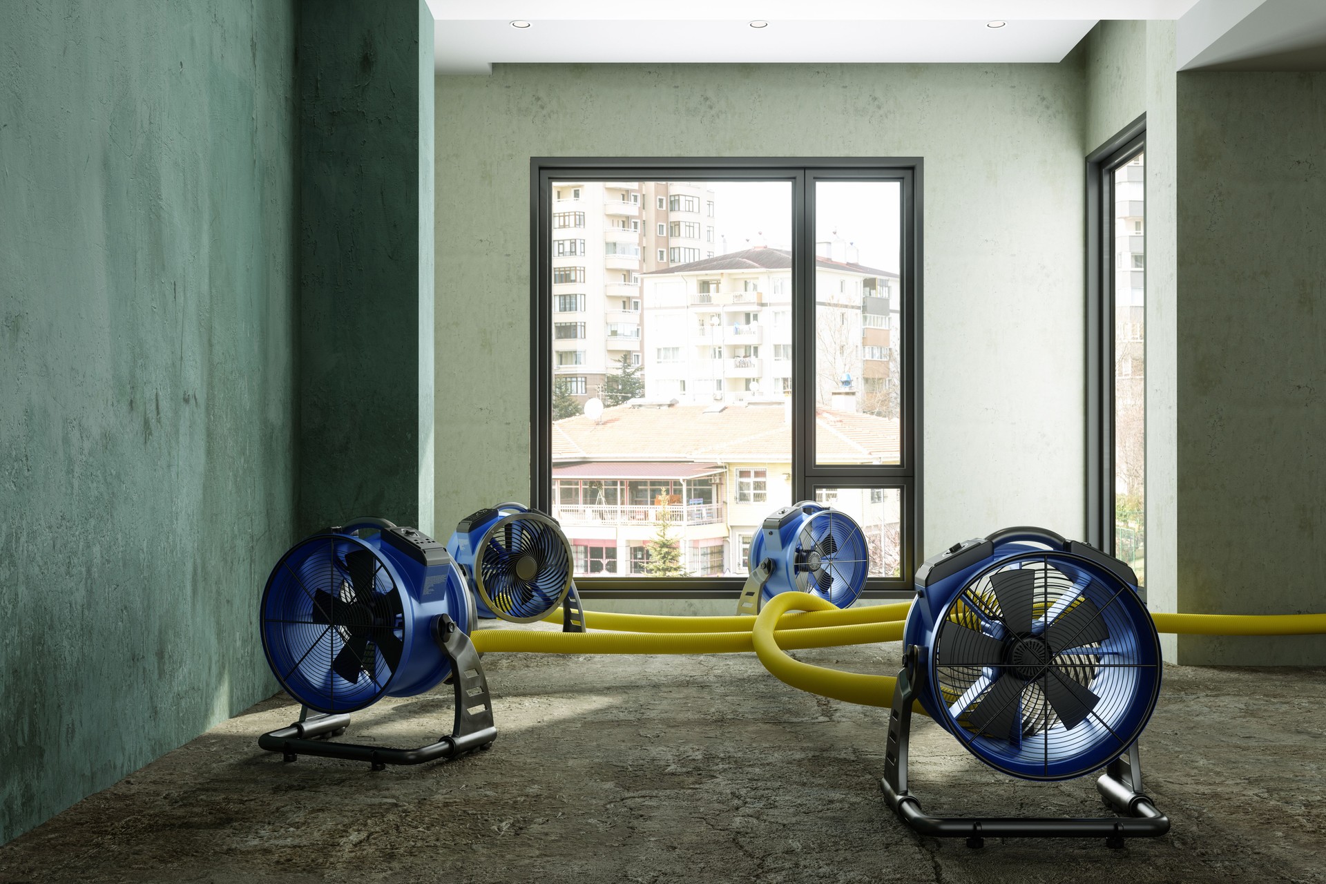 Water Mitigation Pumps In Empty Room