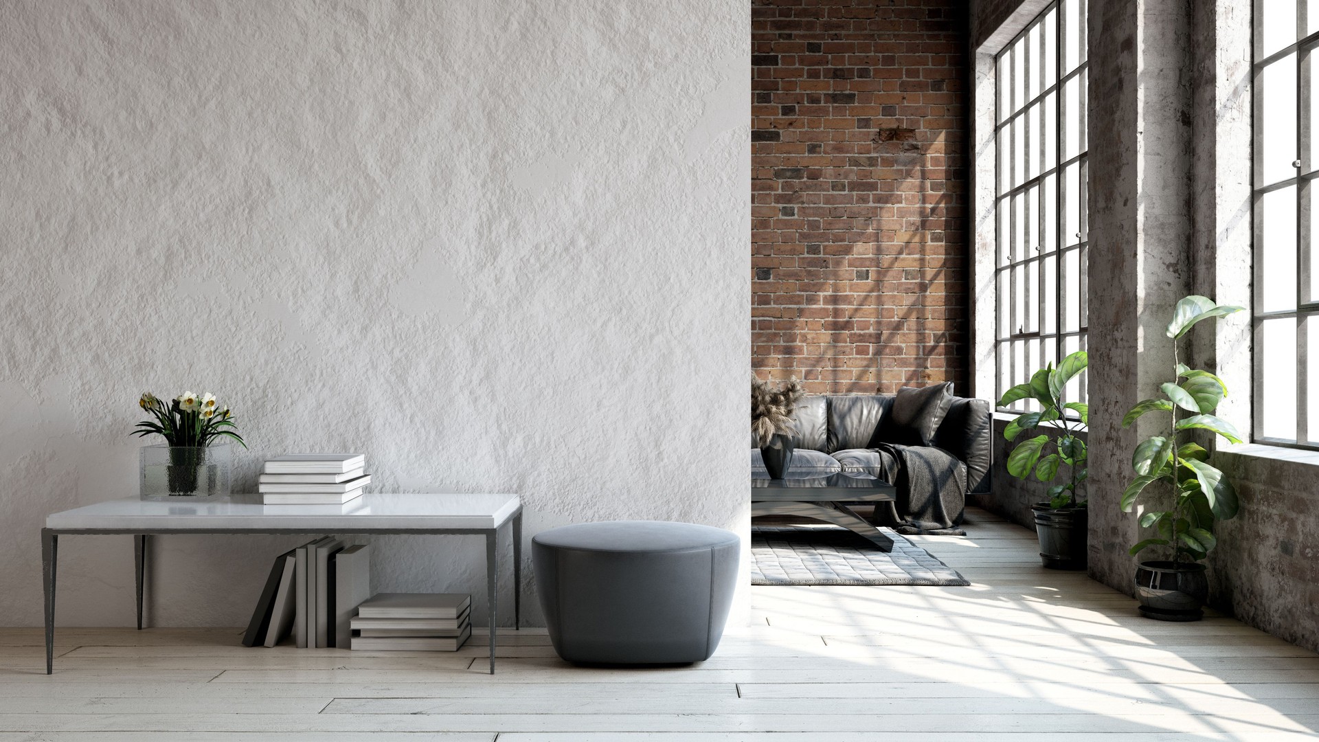 Living room loft in industrial style